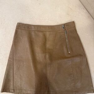 Zara Brown Faux Leather Mini Skirt with Zip Detail